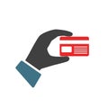 Hand holding debit credit card. The hand holds a bank card Ã¢â¬â vector